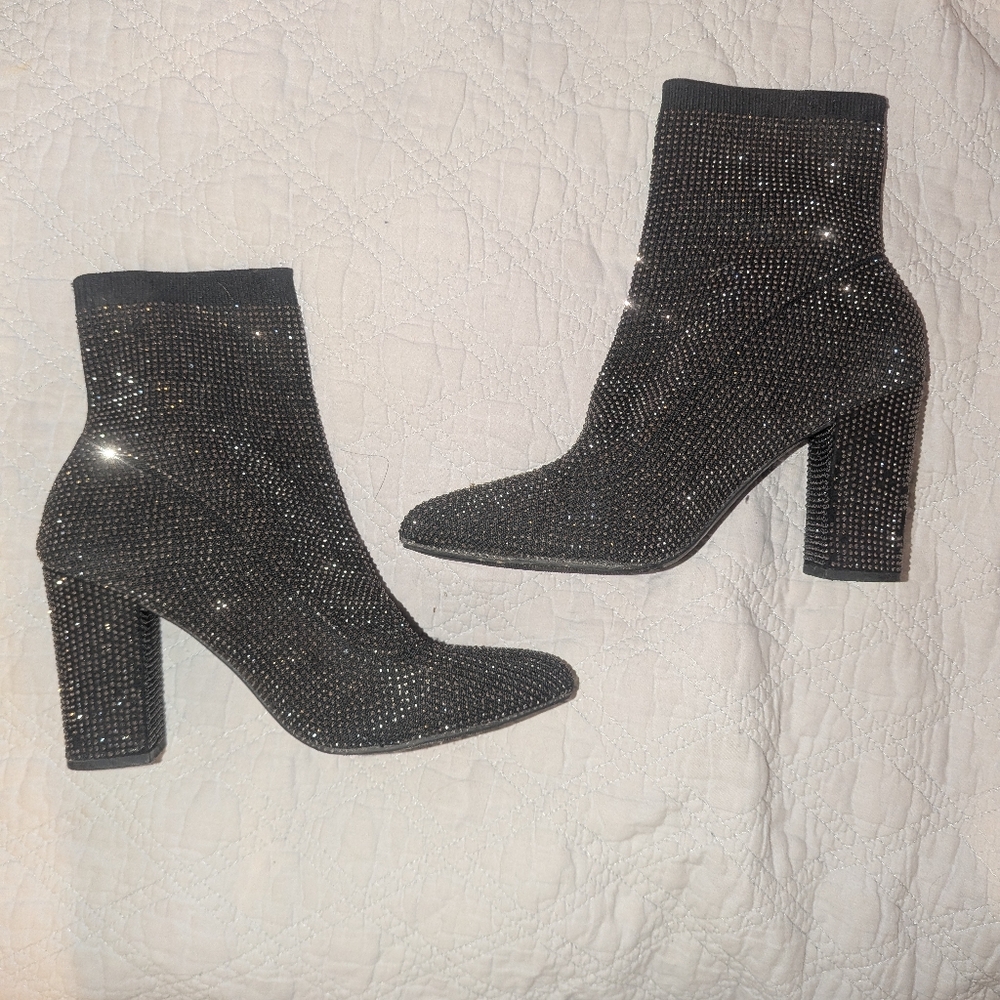 Macy's Rhinestone Black Heeled Boots